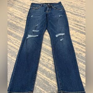 Old Navy Women's Straight Leg Distressed Jeans - Dark Blue